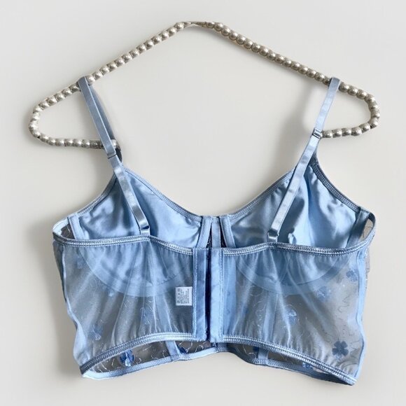 Blue Floral Embroidered Mesh Corset Bra Top Size Large FairyCore Whimsical - Picture 2 of 4